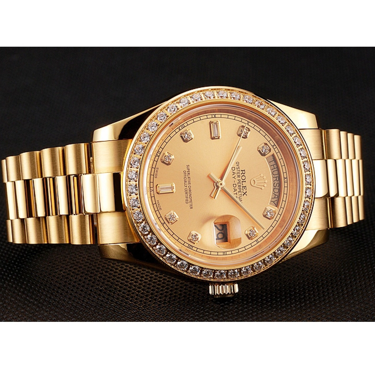 Rolex copies cheap Champagne Diamond Rolex Dial Bracelet Gold Bezel 1454099 Swiss Day-Date 0630